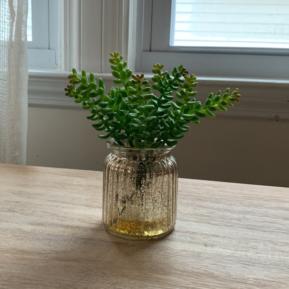 Faux table plant w/ mercury glass vase